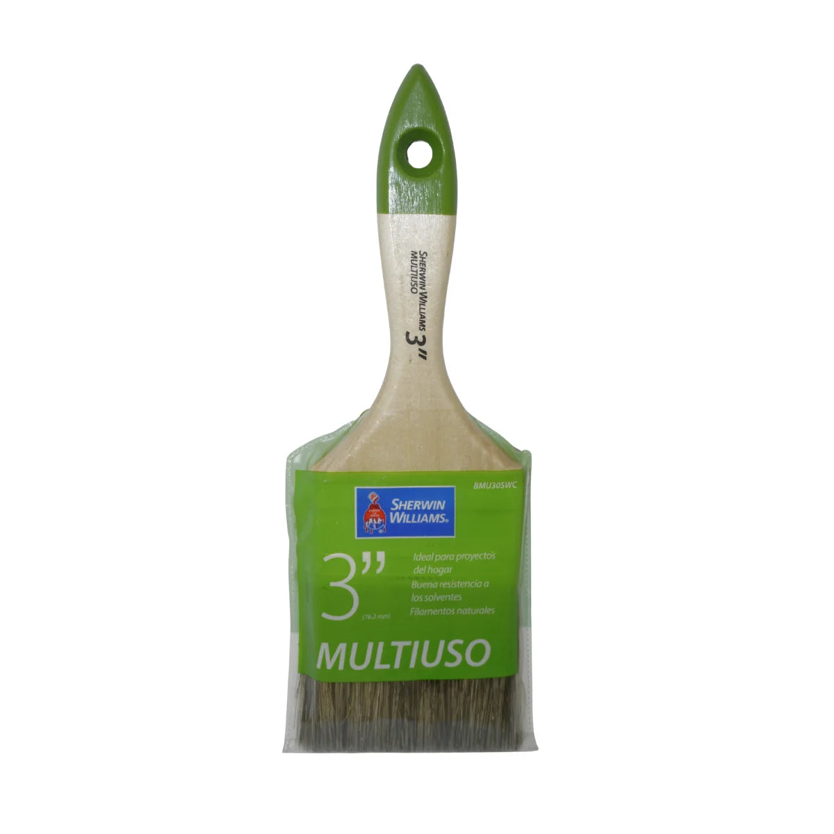 Brocha multiuso marca Sherwin Williams de 3 pulgadas (75 mm) para todo tipo de pinturas y barnices.