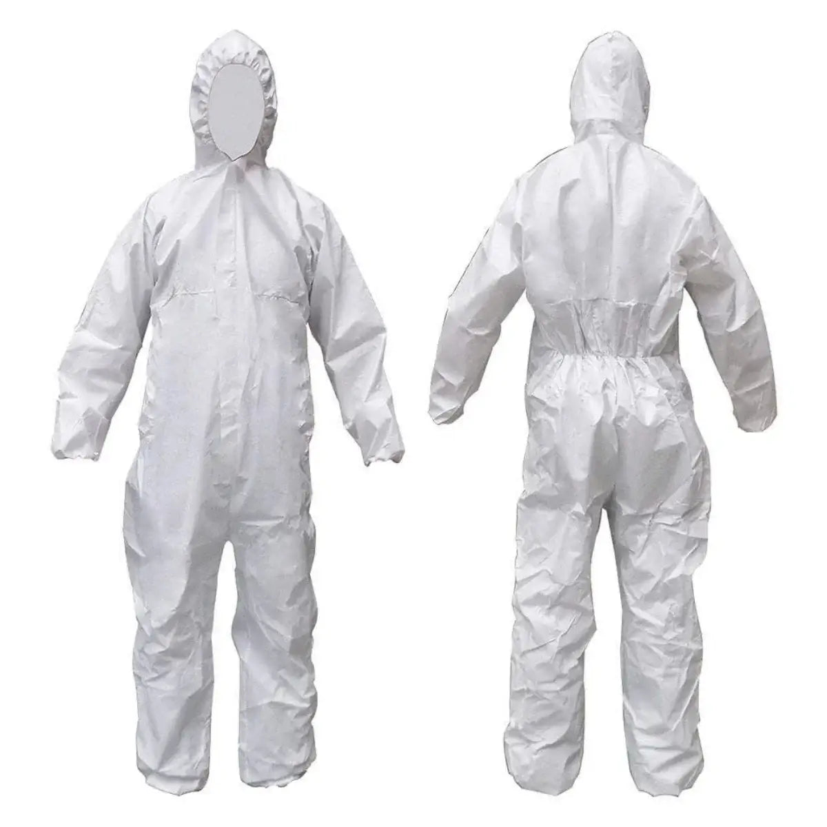 Buzo desechable de protección blanco ultra ligero con cremallera frontal.