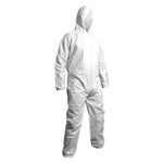 Buzo desechable de protección blanco ultra ligero con cremallera frontal.