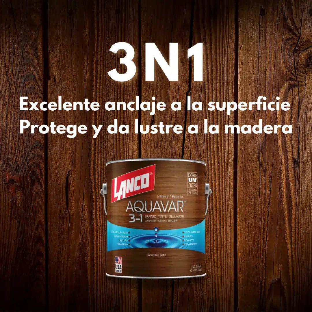 Barniz poliuretano 3n1 Aquavar Lanco para madera