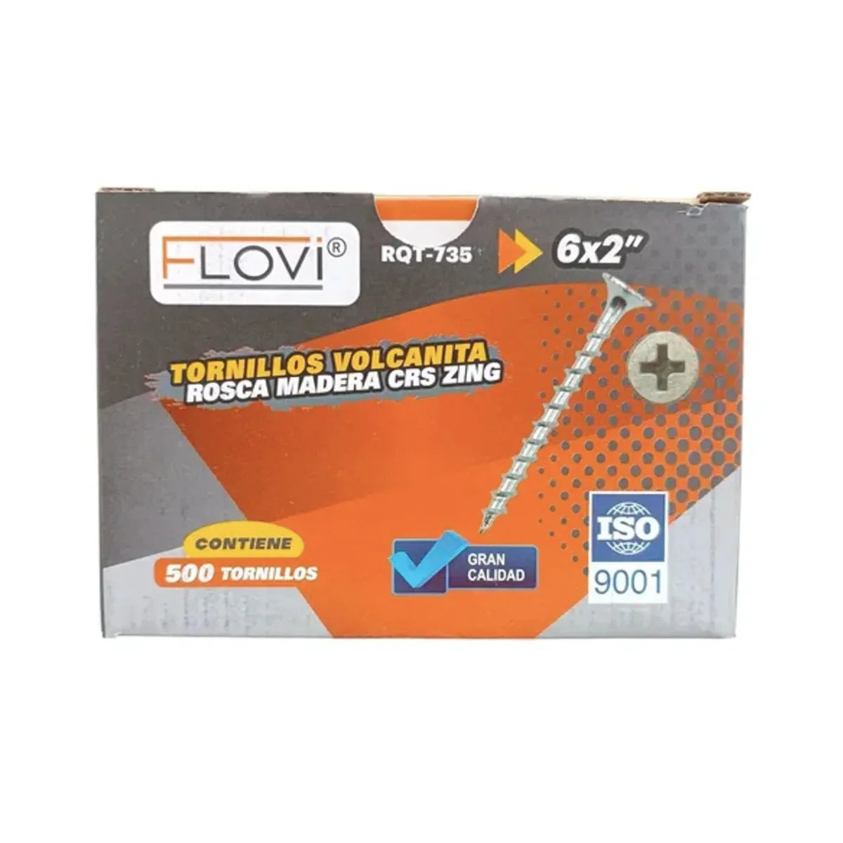 Tornillos marca Flovi calibre 6 de 1 5/8" y 2" para madera y volcanita, caja de 500 unidades