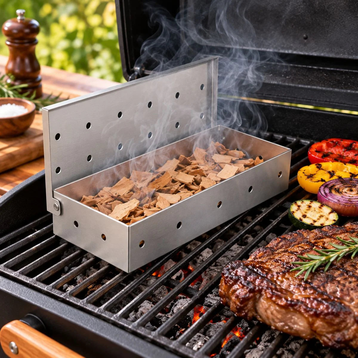 Caja ahumadora Grilltech de acero inoxidable para parrilla