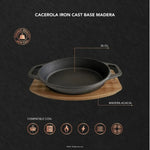 Sartén cacerola Wayu de hierro fundido con base de madera