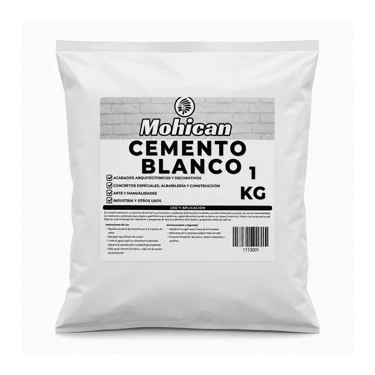 Cemento blanco Mohican en bolsa de 1 kg para morteros y reparaciones