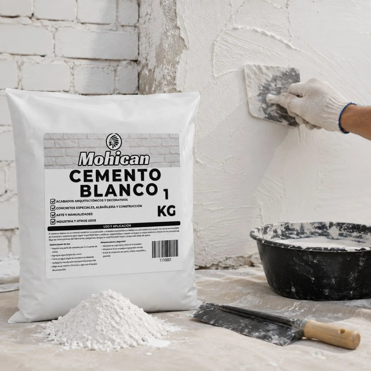 Cemento blanco Mohican en bolsa de 1 kg para morteros y reparaciones