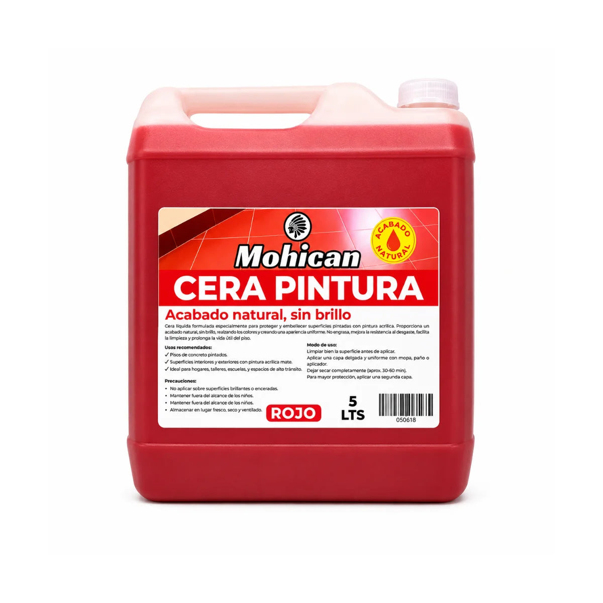 Cera acrílica roja para pisos Mohican bidón de 5 litros
