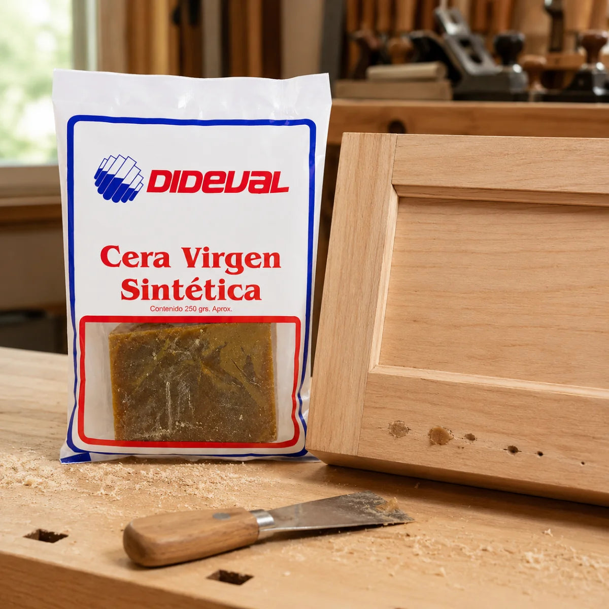 Cera Virgen Sintética 250 Gr Dideval para reparación y retape de imperfecciones en madera