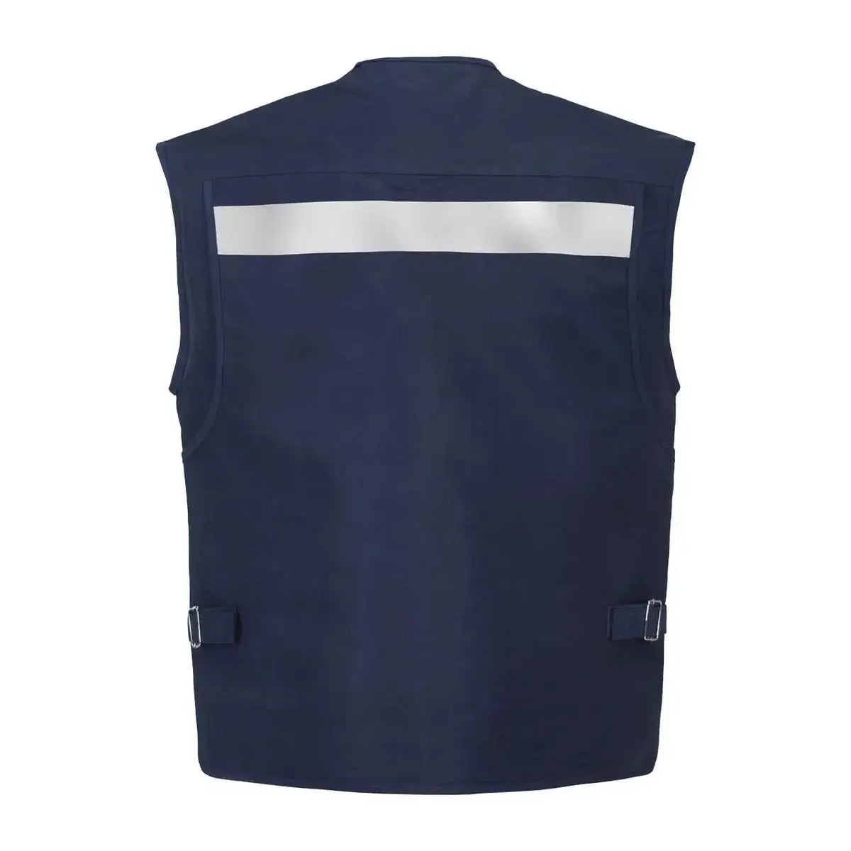 Chaleco geólogo de poplin naranjo con cinta reflectante de 5 cm y varios bolsillos, en uno de sus colores disponibles.
