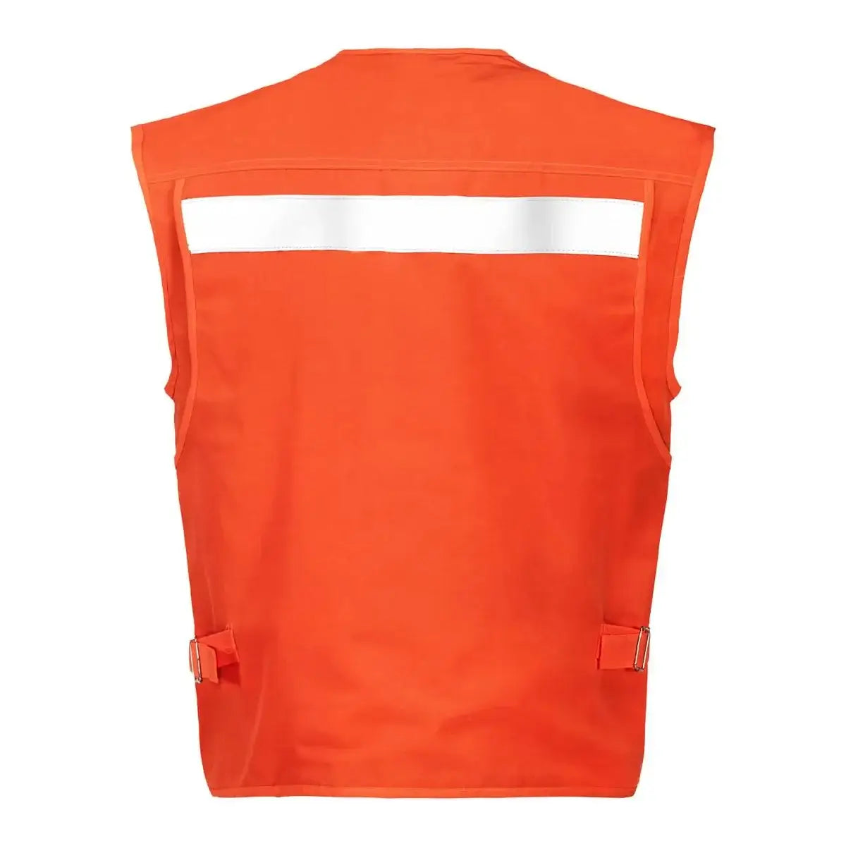 Chaleco geólogo de poplin naranjo con cinta reflectante de 5 cm y varios bolsillos, en uno de sus colores disponibles.