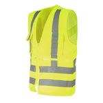 Chaleco geólogo de Poplin amarillo fluorescente con cintas reflectantes de 2 pulgadas y múltiples bolsillos.