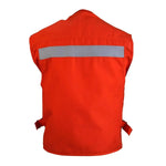 Chaleco geólogo de poplin naranjo con cinta reflectante de 5 cm y varios bolsillos, en uno de sus colores disponibles.