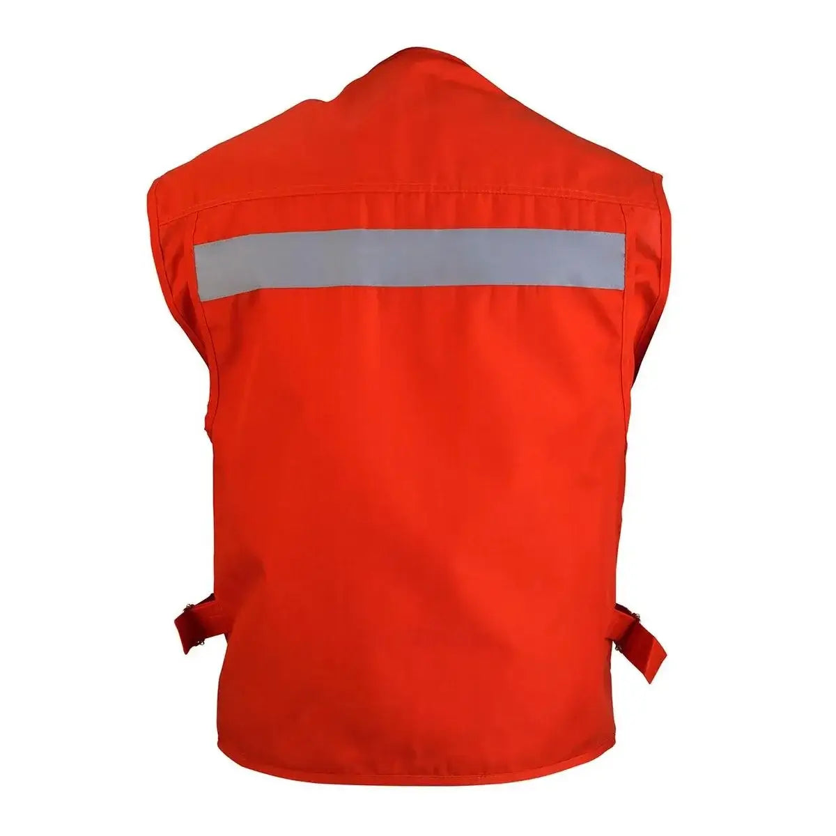 Chaleco geólogo de poplin naranjo con cinta reflectante de 5 cm y varios bolsillos, en uno de sus colores disponibles.