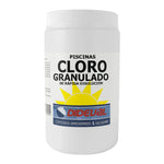 Cloro granulado Dideval 1kg para tratamiento de choque y desinfección de piscinas.