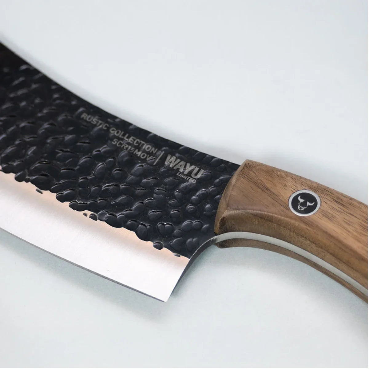 Cuchillo Chopper Wayu Rustic de acero inoxidable con funda
