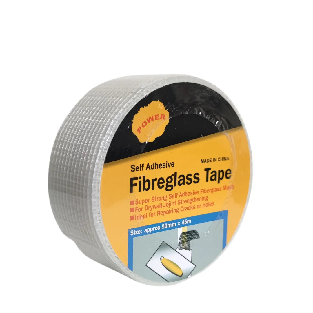 Cinta blanca de fibra de vidrio de 50 mm por 45 metros para el tratamiento y refuerzo de uniones de volcanita. Cinta joint gard