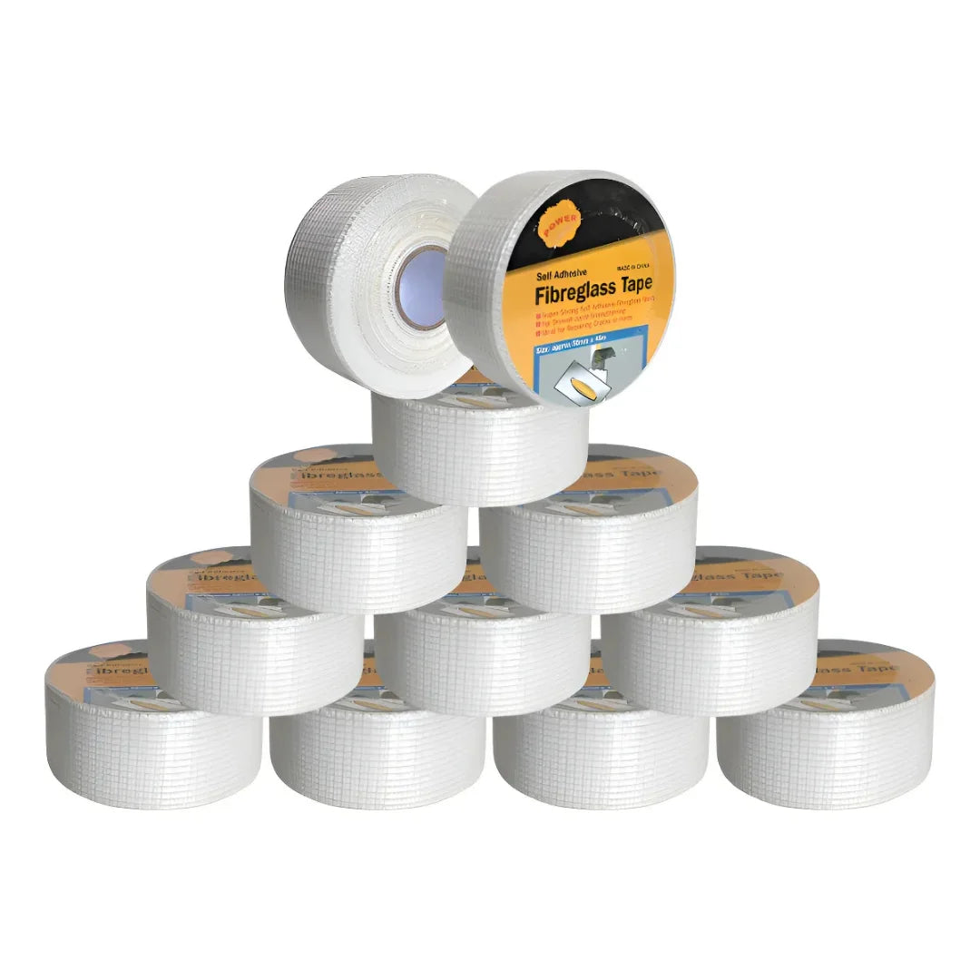 Cinta blanca de fibra de vidrio de 50 mm por 45 metros para el tratamiento y refuerzo de uniones de volcanita. Cinta joint gard