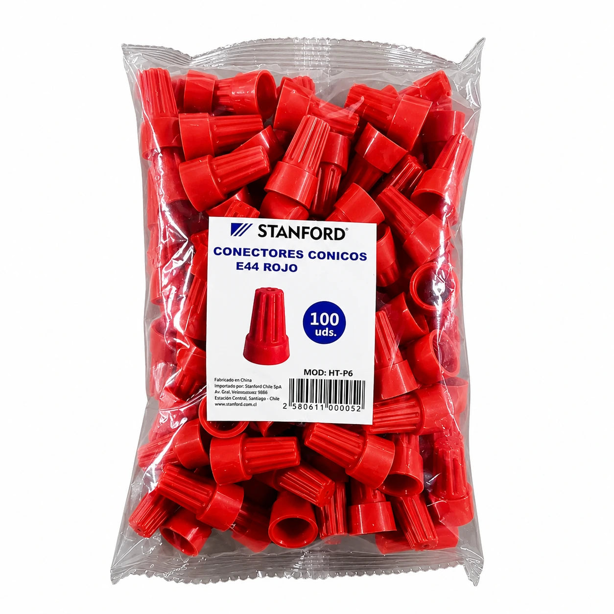 Conector Plástico Cónico Para Cable E44 Rojo 100 Und