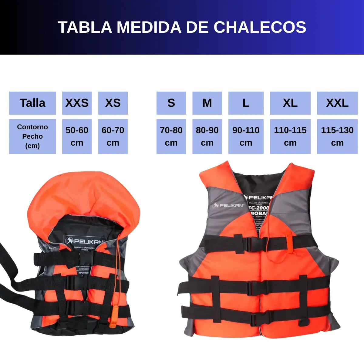 Chaleco salvavidas Pelikan en color naranja para protección en el agua