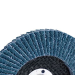 Disco lija flap traslapado marca Flovi grano 80, lija de circonita azul para desbaste de acero y hierro, diámetro 115mm.