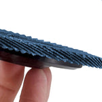 Disco lija flap traslapado marca Flovi grano 80, lija de circonita azul para desbaste de acero y hierro, diámetro 115mm.