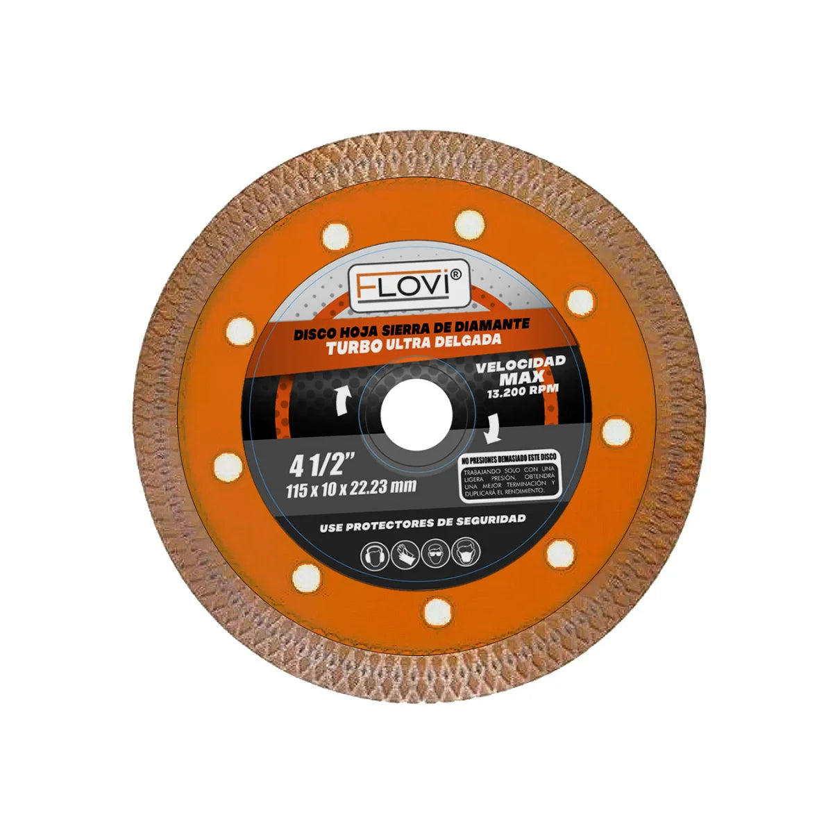 Disco de corte diamantado marca Flovi de 4 pulgadas, tecnología Turbo X de 1mm para corte de mármol y porcelanato