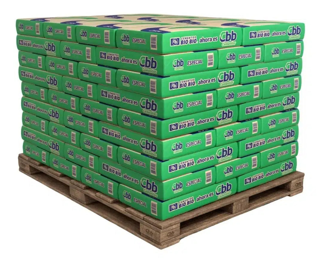 Pallet de cemento CBB Especial 72 unidades, material de construcción de uso general para hormigón y albañilería, ideal para compra a granel.