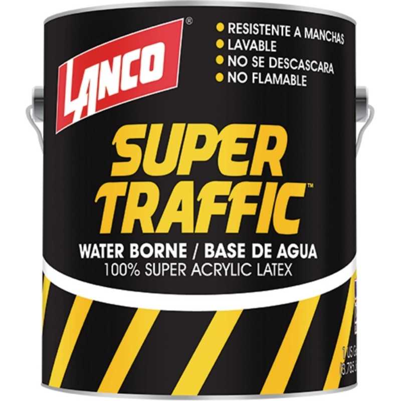Esmalte Lanco Super Traffic para demarcación vial, pintura de tráfico de secado rápido y alta durabilidad para señalización de carreteras y estacionamientos, disponible en 2 colores.