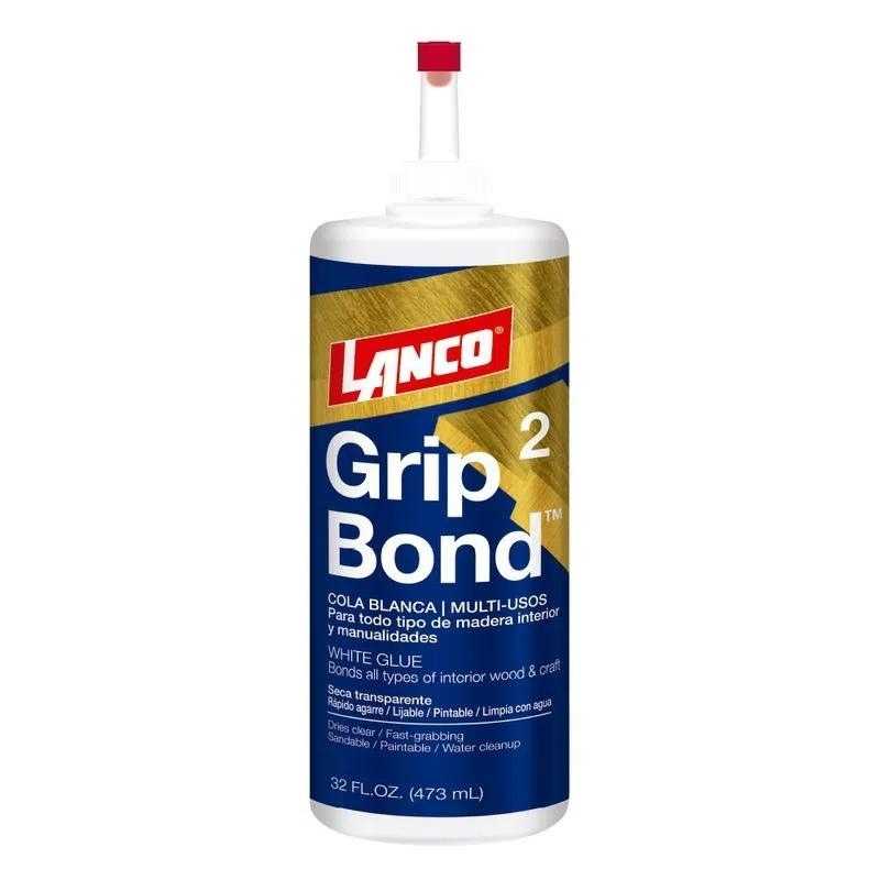 Cola fría profesional Lanco Grip Bond 2 transparente, adhesivo PVA resistente a la humedad ideal para carpintería, muebles de madera y reparaciones exigentes.