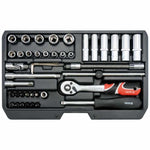Juego de herramientas Yato YT-14481 de 42 piezas en estuche, kit de dados y puntas de cromo vanadio para uso en hogar, taller y mecánica ligera.