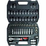 Juego de herramientas y dados Yato YT-3857 de 58 piezas, set profesional de cromo vanadio ideal para mecánica automotriz y trabajos de alta exigencia en taller.