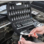 Juego de herramientas y dados Yato YT-3857 de 58 piezas, set profesional de cromo vanadio ideal para mecánica automotriz y trabajos de alta exigencia en taller.