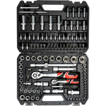 Maletín de herramientas Yato YT-38791 de 108 piezas, kit profesional de dados y accesorios de cromo vanadio 1/2" y 1/4" para uso en talleres y mecánica.