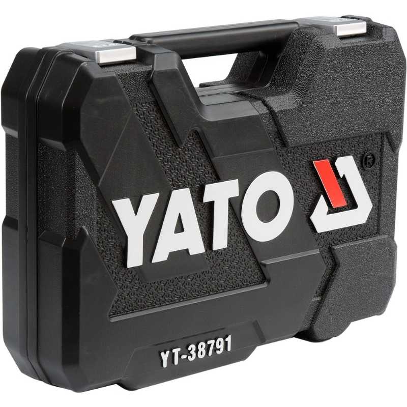Maletín de herramientas Yato YT-38791 de 108 piezas, kit profesional de dados y accesorios de cromo vanadio 1/2" y 1/4" para uso en talleres y mecánica.