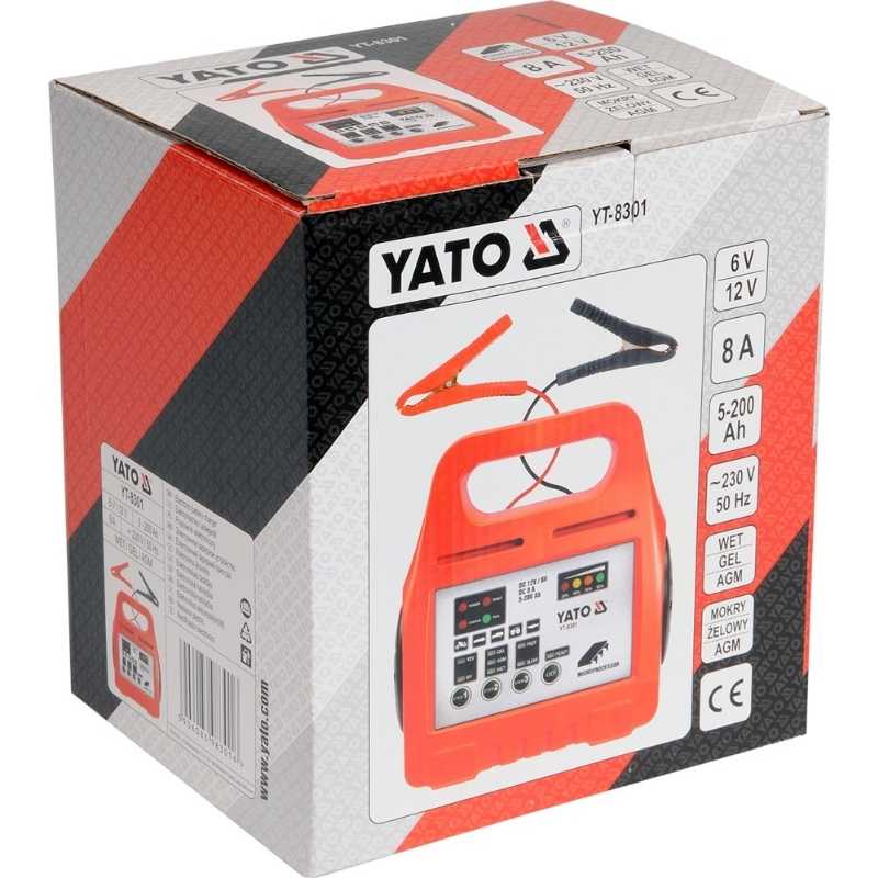 Cargador de baterías automático e inteligente Yato YT-8301, con pantalla digital y función de mantenimiento para baterías de 6V y 12V