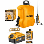 Pulverizador de espalda Ingco CSPLI2001 a batería 20V de 16 litros, fumigador inalámbrico para aplicación de agroquímicos y agua en jardín y huertos.