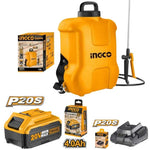 Pulverizador de espalda Ingco CSPLI2001 a batería 20V de 16 litros, fumigador inalámbrico para aplicación de agroquímicos y agua en jardín y huertos.