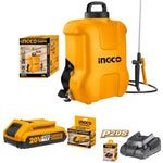 Pulverizador de espalda Ingco CSPLI2001 a batería 20V de 16 litros, fumigador inalámbrico para aplicación de agroquímicos y agua en jardín y huertos.