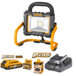 Foco de trabajo LED inalámbrico Ingco CWLI2002 20V, con brillo de 750 a 1500 lúmenes, ideal para iluminación portátil en obras y talleres (batería no incluida).