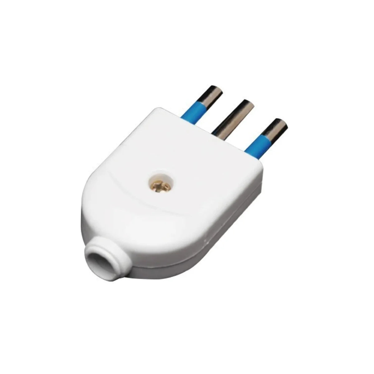 Enchufe Macho Volante blanco 10A/250V con contacto a tierra.