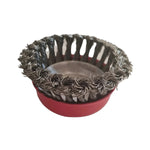 Escobilla de acero tipo copa de 4 pulgadas con rosca M14 para ser utilizada con un esmeril.