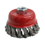 Escobilla copa de acero de 4 pulgadas con rosca M14 para ser utilizada con un esmeril.