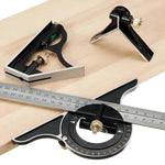 Escuadra combinada marca Flovi de 12 pulgadas (30cm) con nivel y punzón, fabricada en acero inoxidable y aluminio.