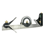 Escuadra combinada marca Flovi de 12 pulgadas (30cm) con nivel y punzón, fabricada en acero inoxidable y aluminio.