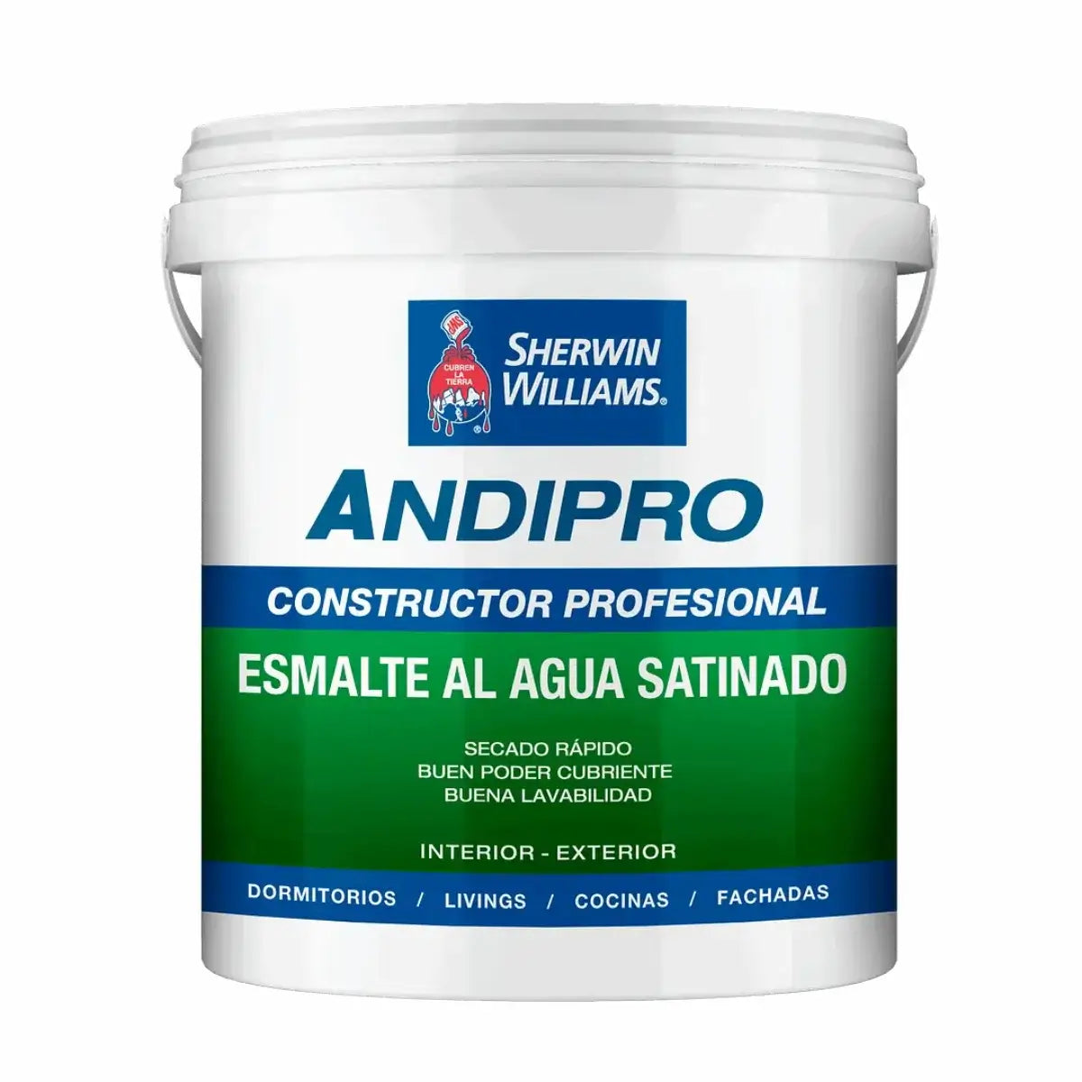 Tineta de Esmalte al Agua Andipro Satinado Blanco de Sherwin Williams, 4 galones