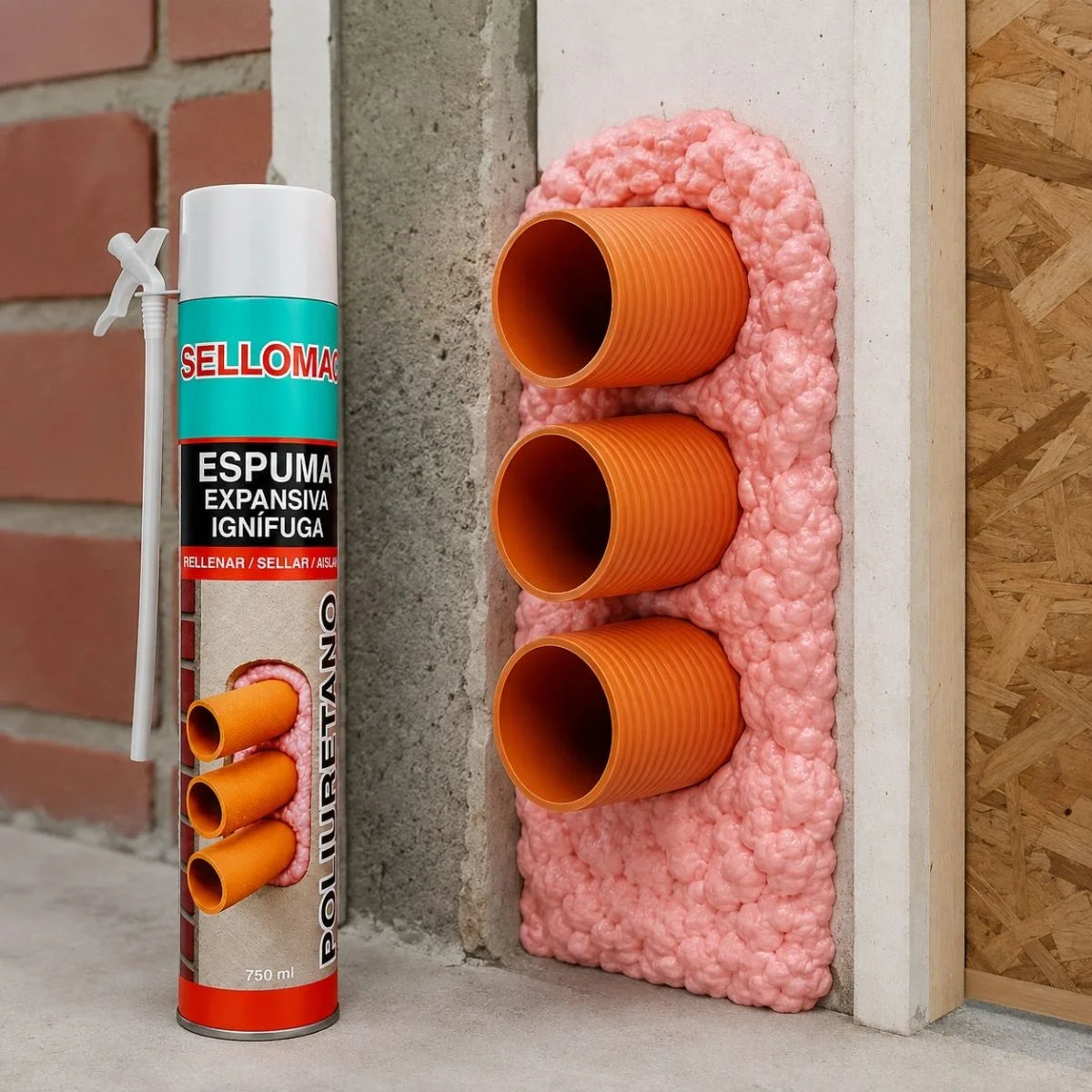 Espuma de poliuretano expansiva ignífuga Sellomac B1 de 750 ml