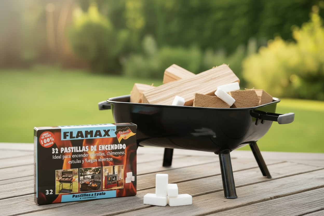iniciadores de fuego Flamax, pastillas ecológicas para encendido rápido y fácil de parrillas, chimeneas y estufas a leña
