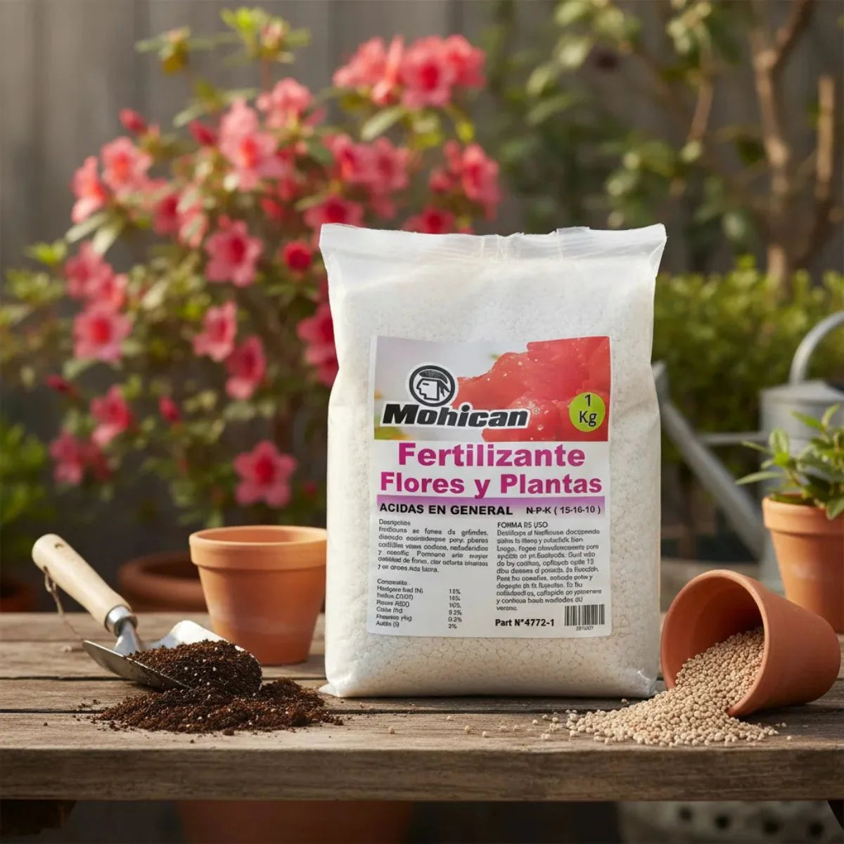 Fertilizante para flores y plantas ácidas Mohican NPK 15-10-10 1 kg