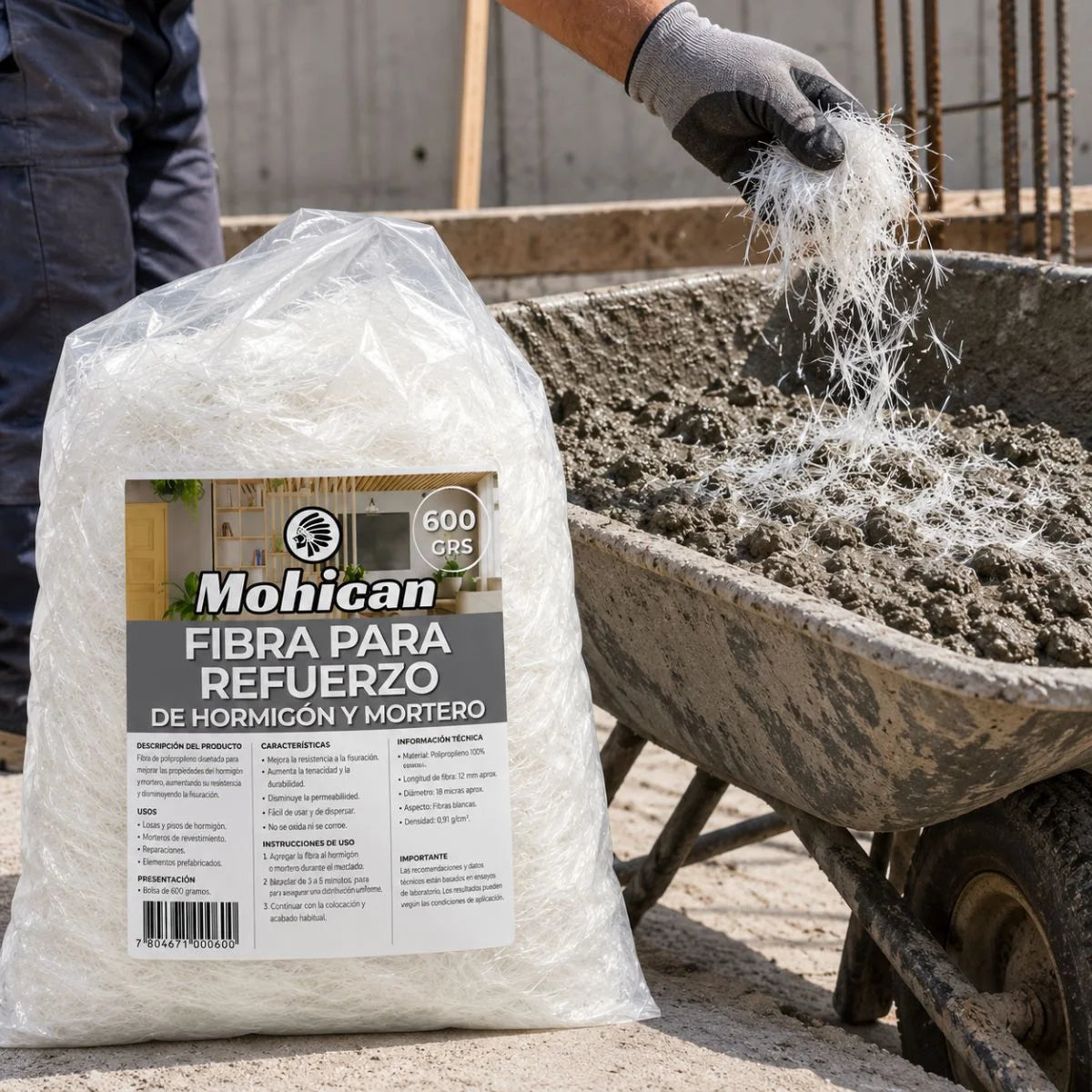 Fibra para Refuerzo de Hormigón y Mortero Mohican 600 g