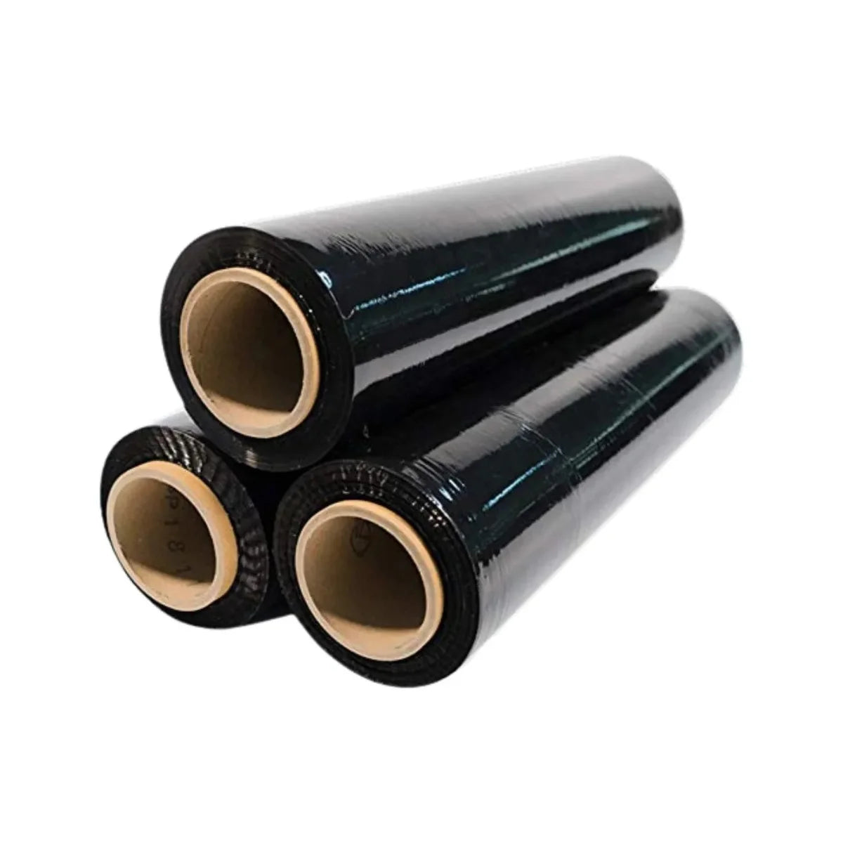 Film stretch negro para embalaje de 20 micras, ancho 50 cm y largo 200 m, ideal para privacidad y protección de pallets.