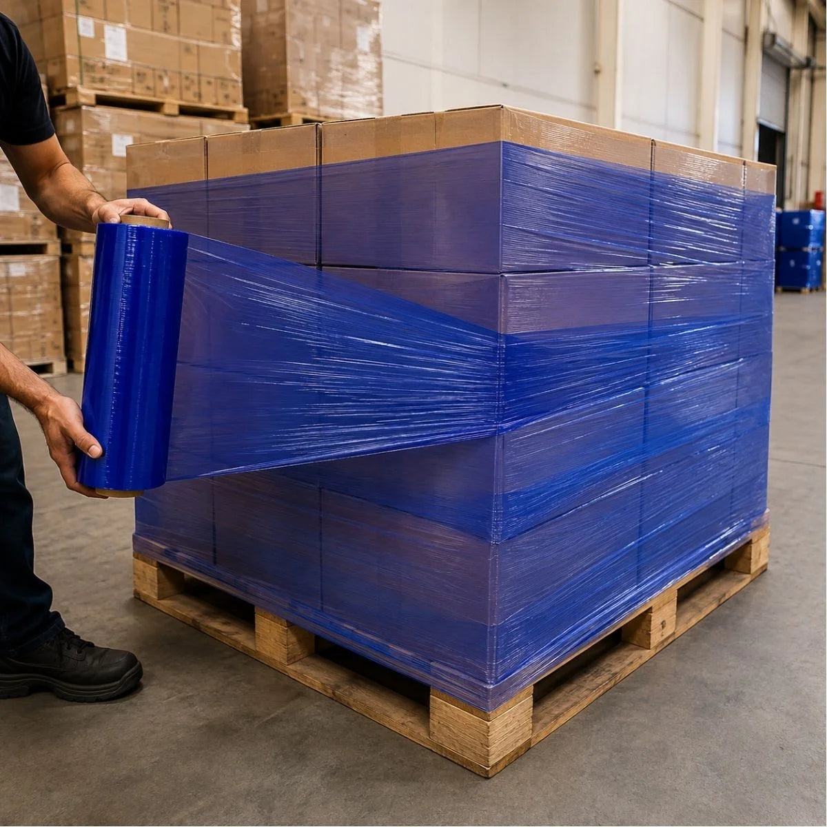Film stretch manual industrial 2,3 kg 500 metros 20 micras azul